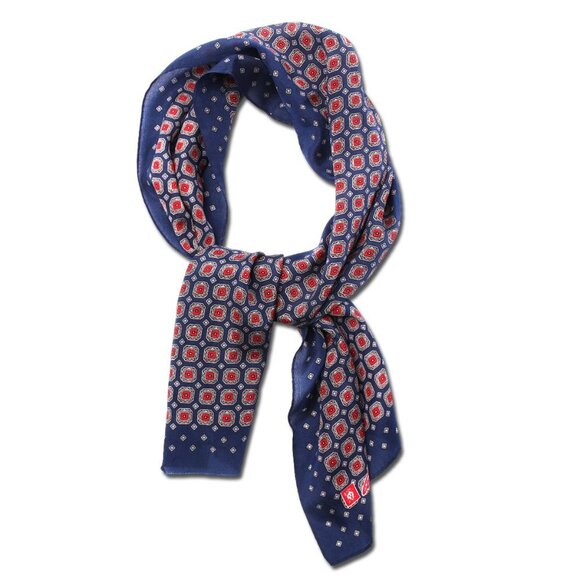 Vintage Anne Klein Silk Neck Hair Scarf Long Geometric Medallion Navy Red - Picture 4 of 6